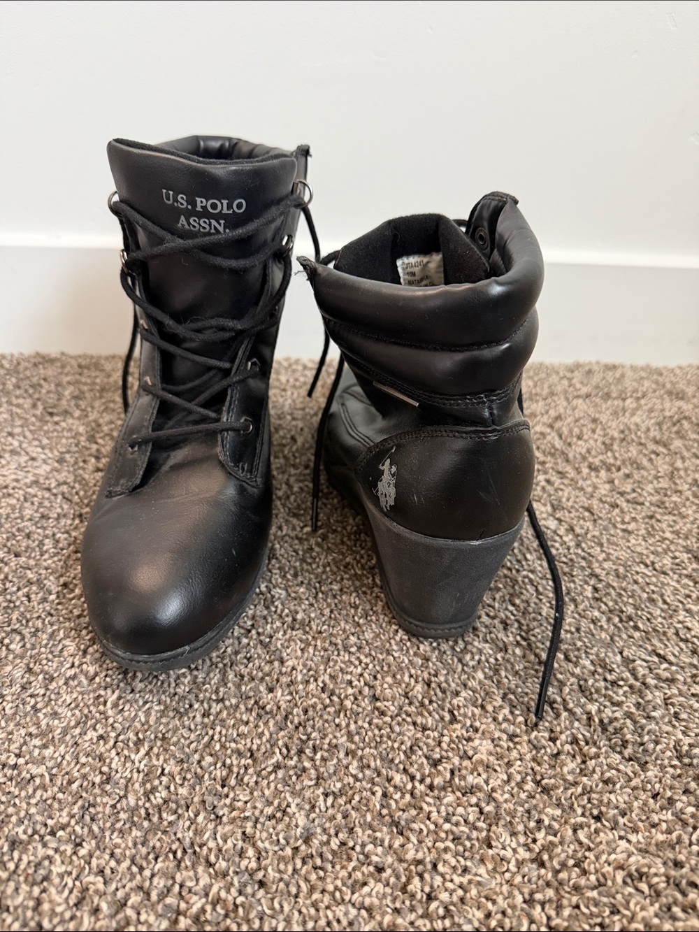 U.S. Polo Assn. Women's Black Lace-Up Heeled Ankle Boots